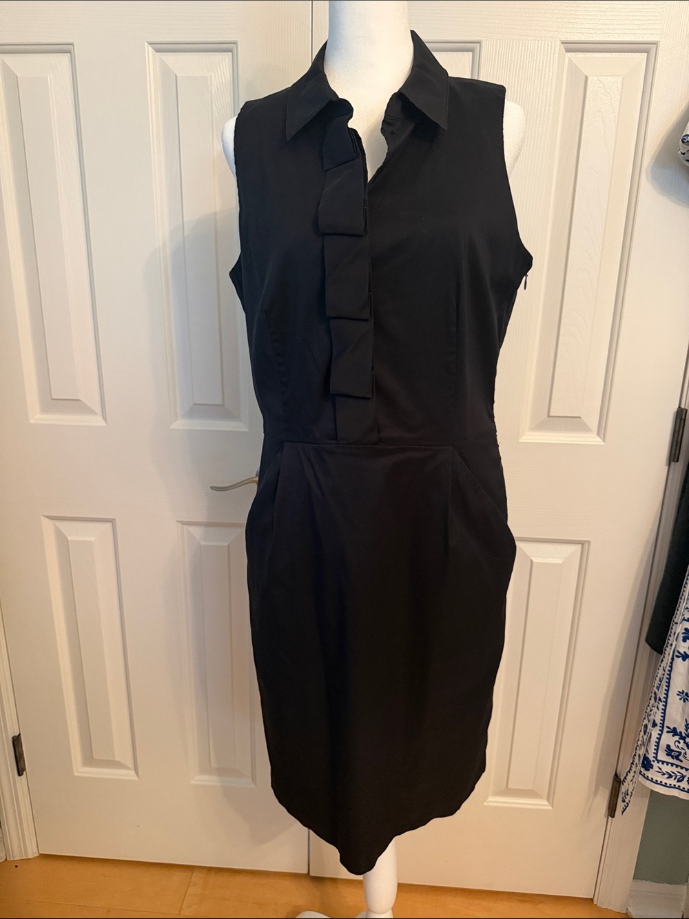 Ann Taylor Black Sleeveless Ruffle-Front Sheath Dress